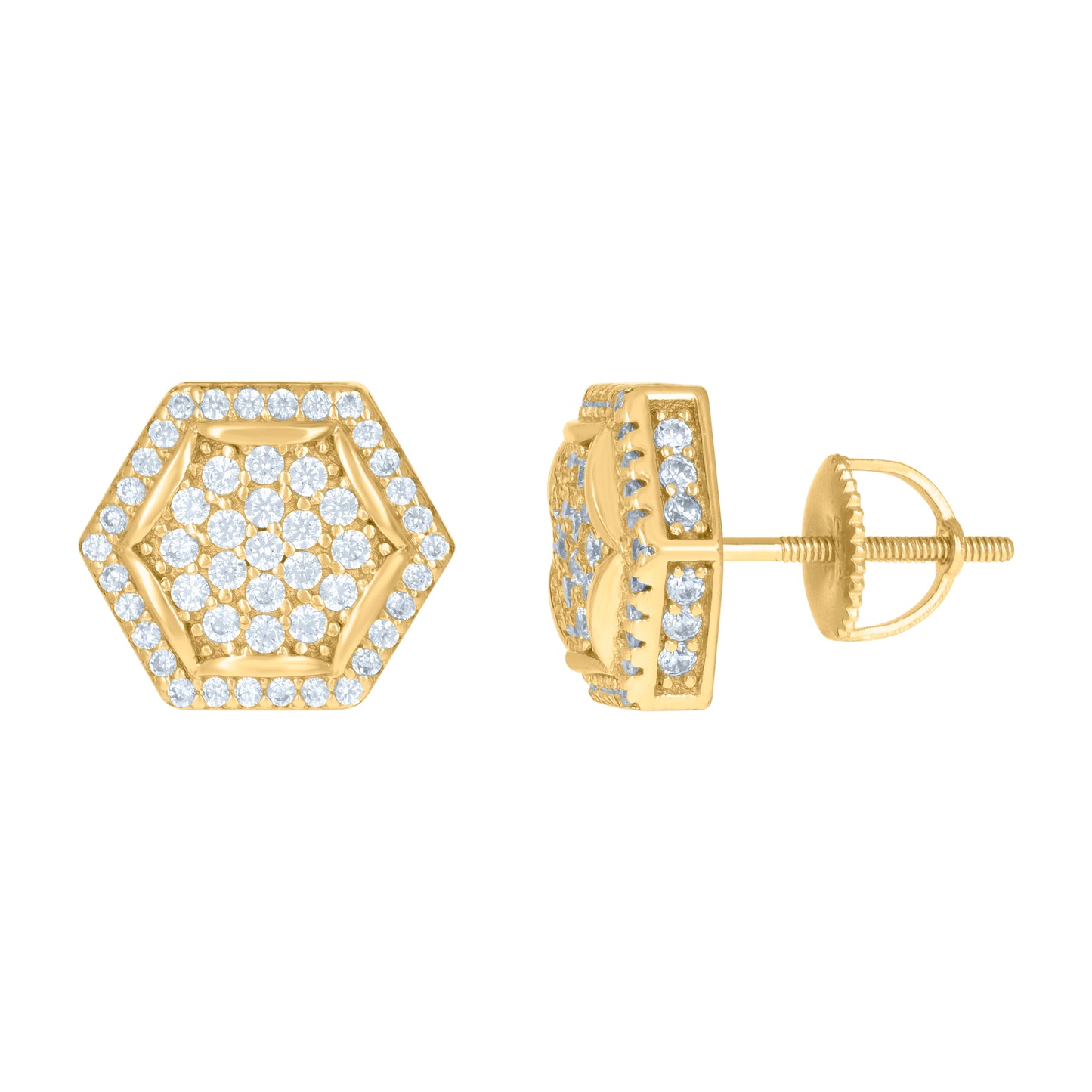 Sterling Silver Or Yellow-Tone Mens Cubic-Zirconia Octagon Fashion Stud Earrings