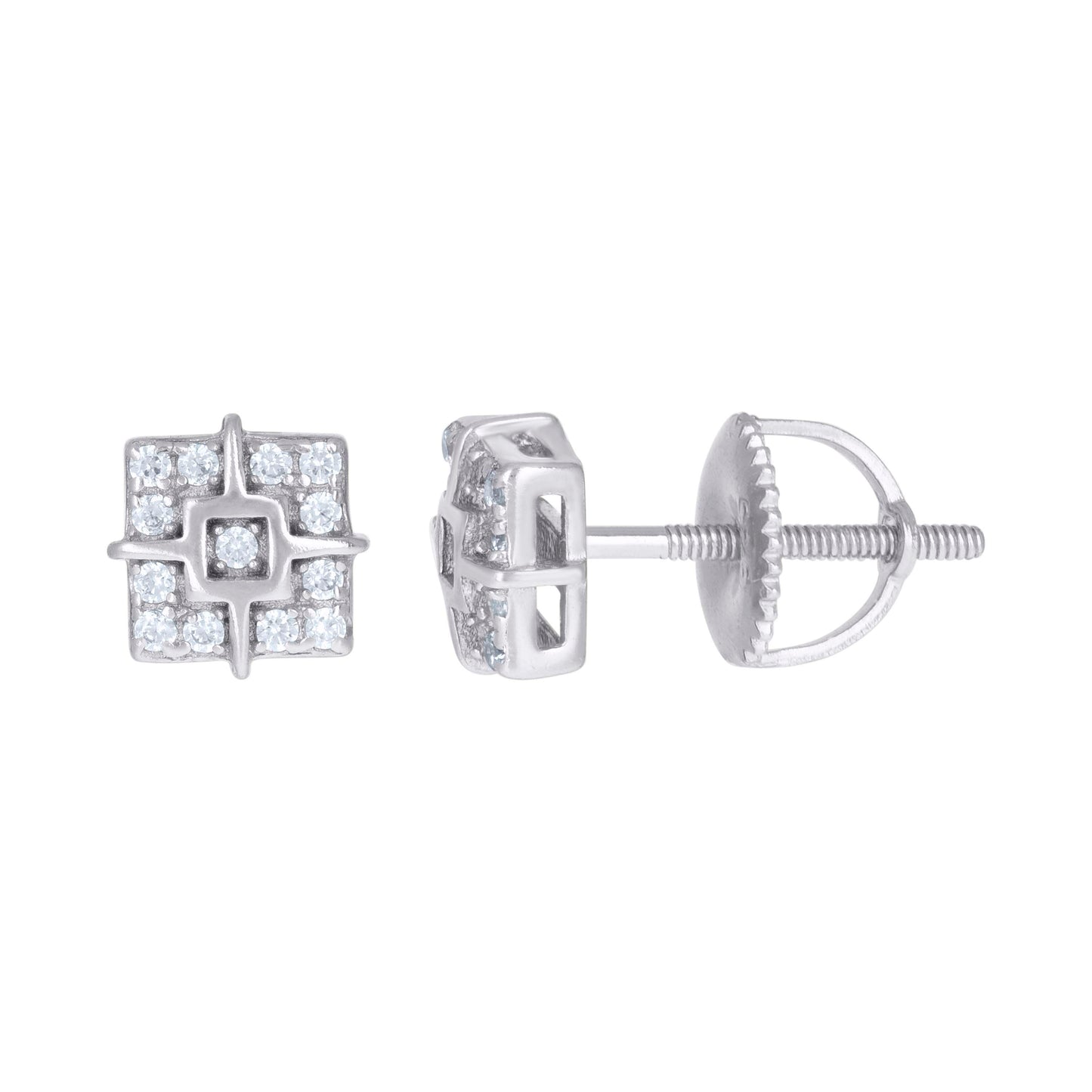 Sterling Silver Or Yellow-Tone Mens Cubic-Zirconia Square Fashion Stud Earrings