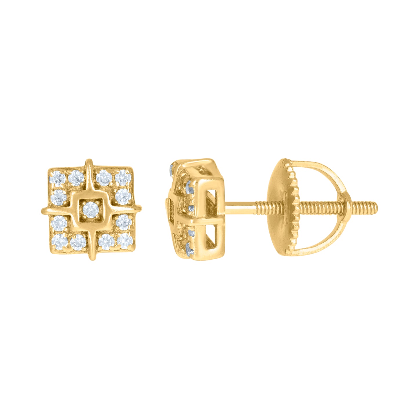 Sterling Silver Or Yellow-Tone Mens Cubic-Zirconia Square Fashion Stud Earrings