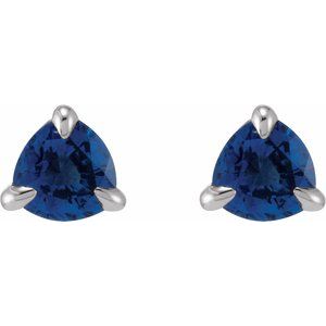 14K White Gold Trillion Shape 3.5 X 3.5 X 3.5 Mm Natural Blue Sapphire Claw-Prong Solitaire Earrings