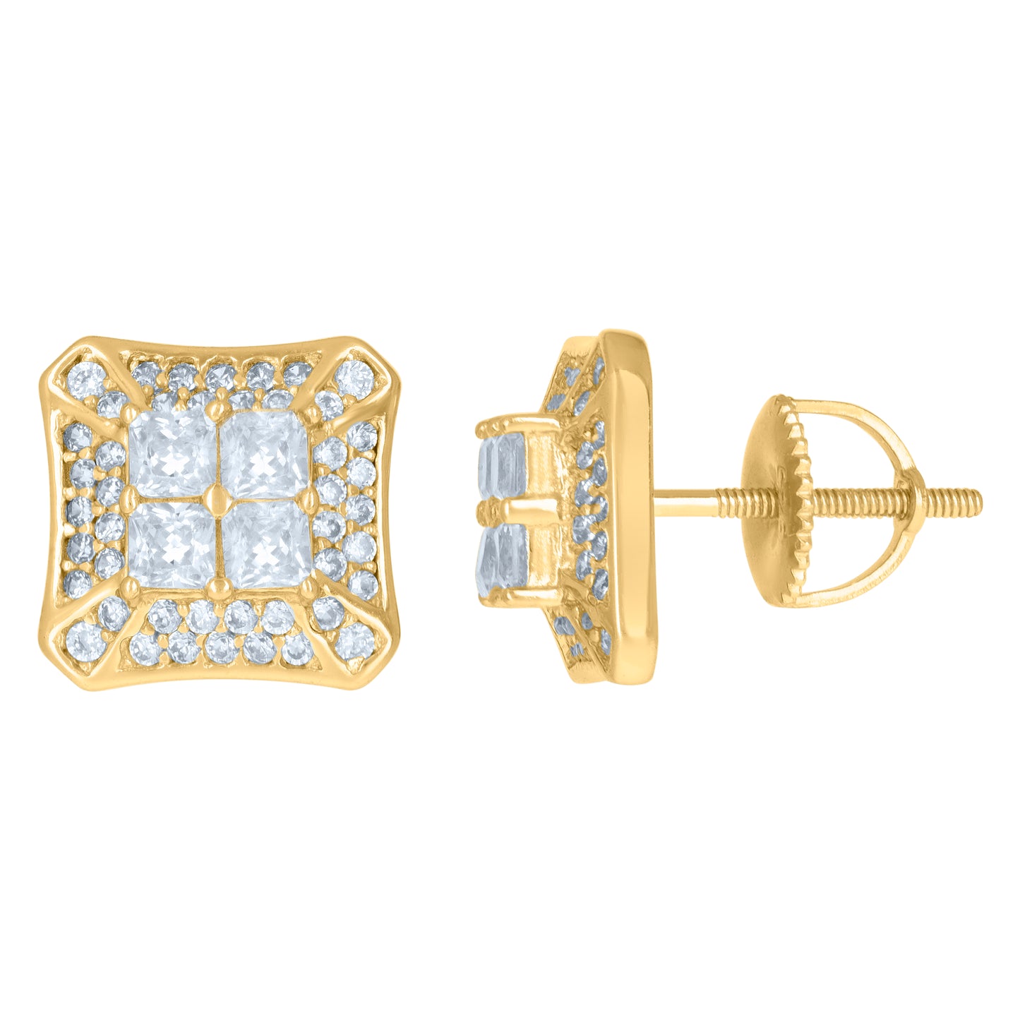 Sterling Silver Or Yellow-Tone Mens Princess-Cut Cubic-Zirconia Fashion Stud Earrings