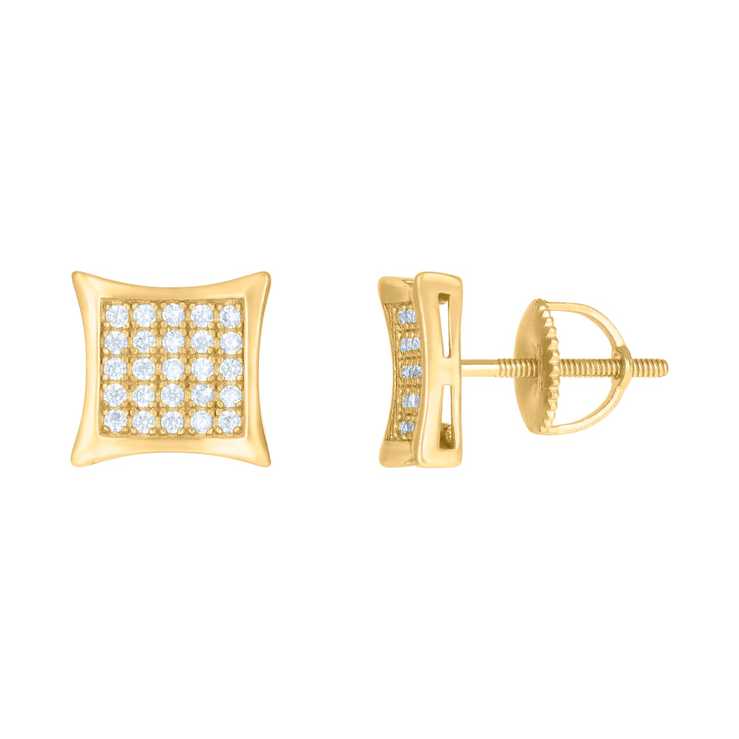 Sterling Silver Or Yellow-Tone Mens Cubic-Zirconia Concave Square Fashion Stud Earrings