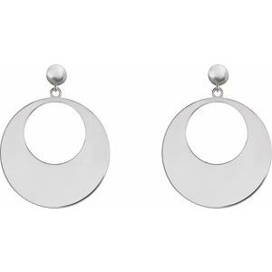 Sterling Silver 26.57 X 20 Mm Pair Friction Backs Included Polished Circle Cutout Dangle Earrings