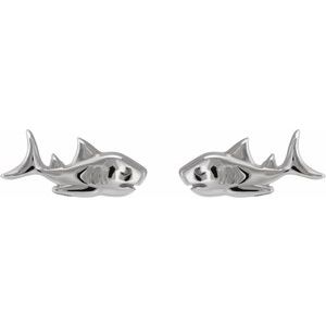 Sterling Silver 10.42 X 4.21 Mm Pair Friction Backs Included Polished Shark Stud Earrings