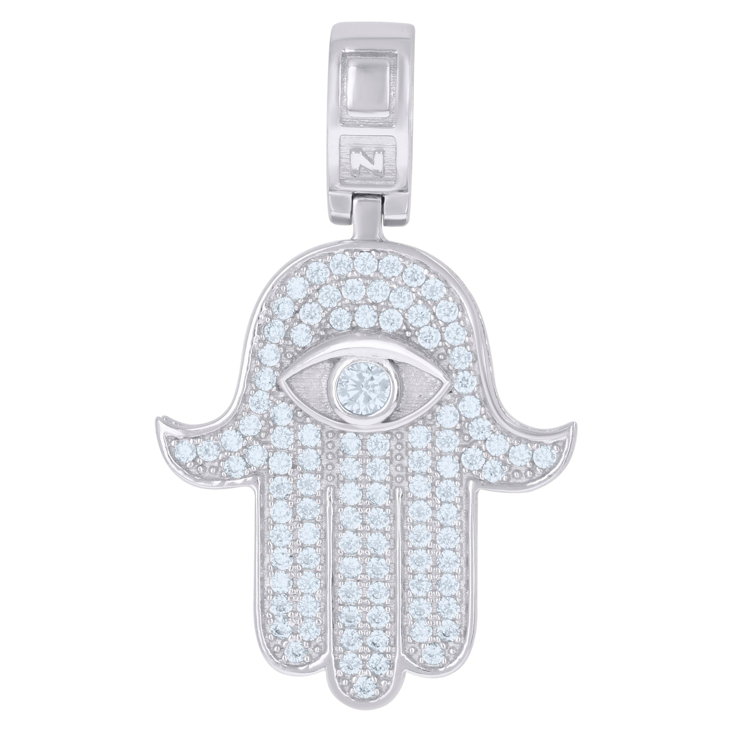 Sterling Silver Mens Cubic-Zirconia Hamsa Symbols Religious Charm Pendant