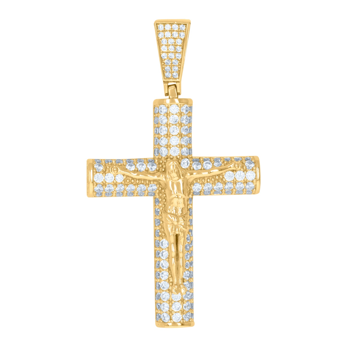 Sterling Silver Mens Cubic-Zirconia Crucifix Cross Religious Charm Pendant