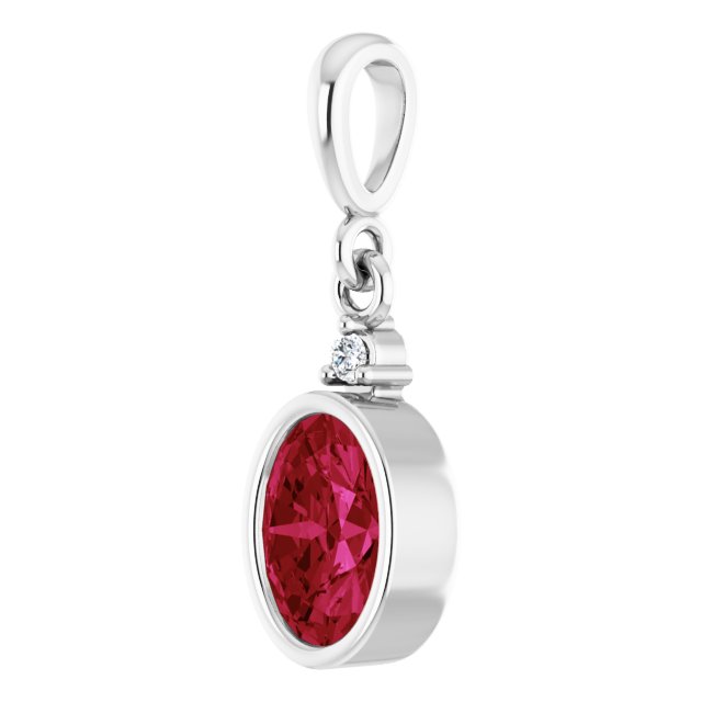 14K Yellow Or White Gold Oval 7 X 5Mm Polished Lab Grown Ruby And .015 Ct Lab Grown Diamond Pendant