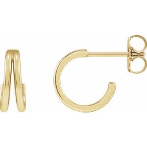 14K Yellow Gold Pair Double Hoop Huggie Earrings, Length: 10 Mm, Thickness: 3.1 Mm