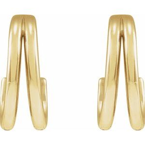 14K Yellow Gold Pair Double Hoop Huggie Earrings, Length: 10 Mm, Thickness: 3.1 Mm