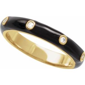 14K Yellow Gold Black Enamel 7 3.66 Mm Polished 0.05 Ctw Natural Diamond & Black Enamel Ring Size 7