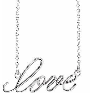 Sterling Silver 21.95 X 10.65 Mm 16 1/2 In Polished Love Necklace
