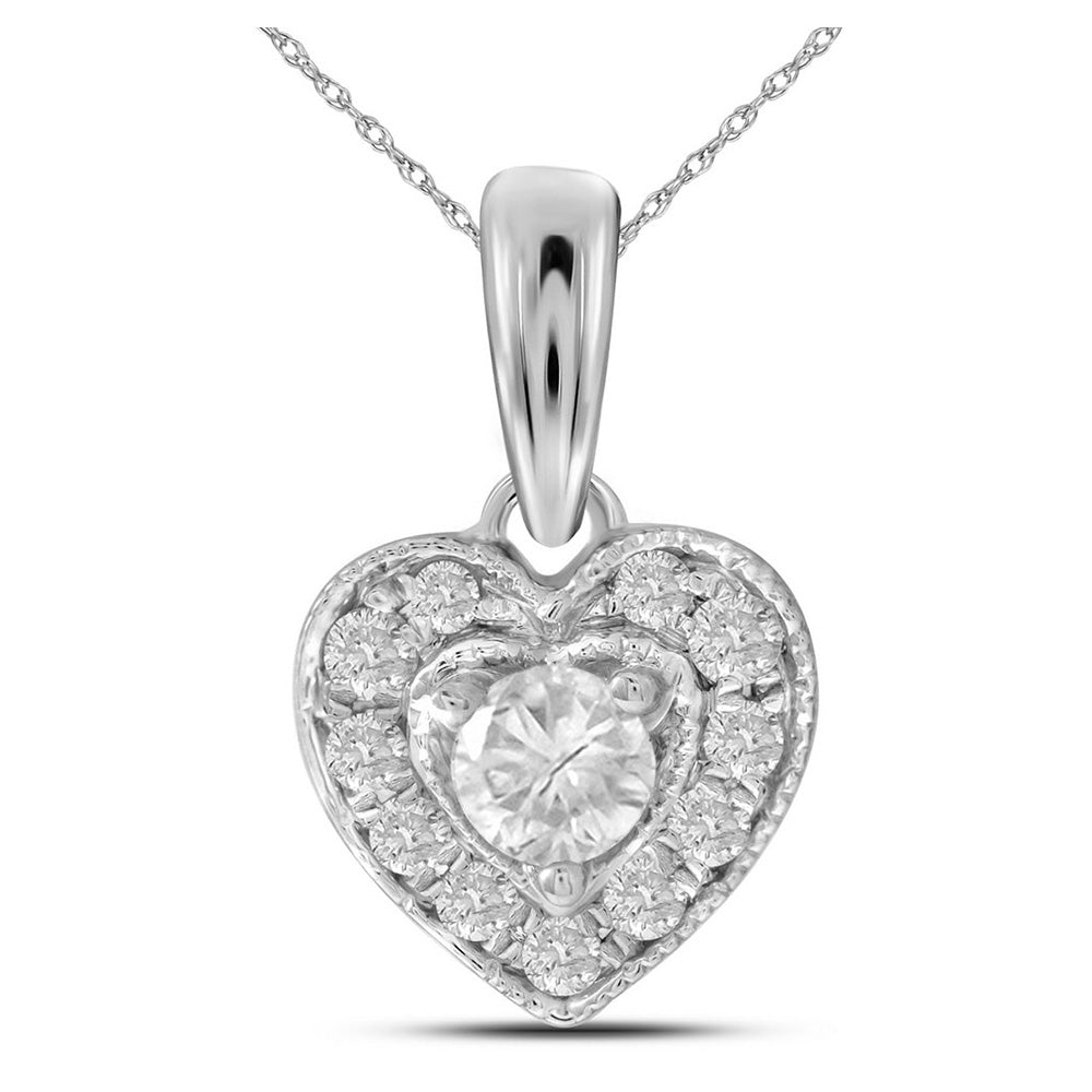14K White Gold Womens Round Diamond Solitaire Heart Pendant 1/4 Cttw