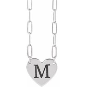 14K White Gold 12 X 11 Mm 18 In Polished Engravable Heart Necklace