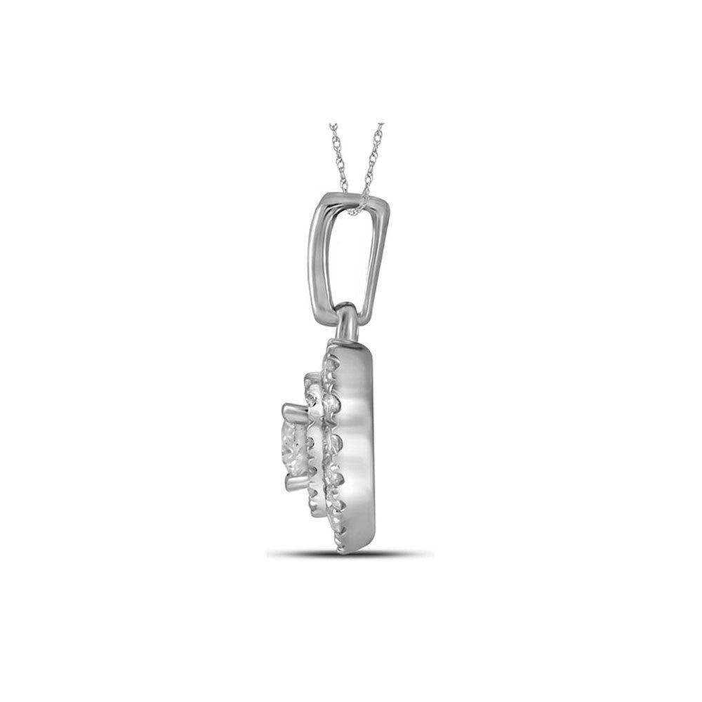 14K White Gold Womens Round Diamond Fashion Heart Pendant 1/3 Cttw, Length: 0.58 In, Width: 0.39 In