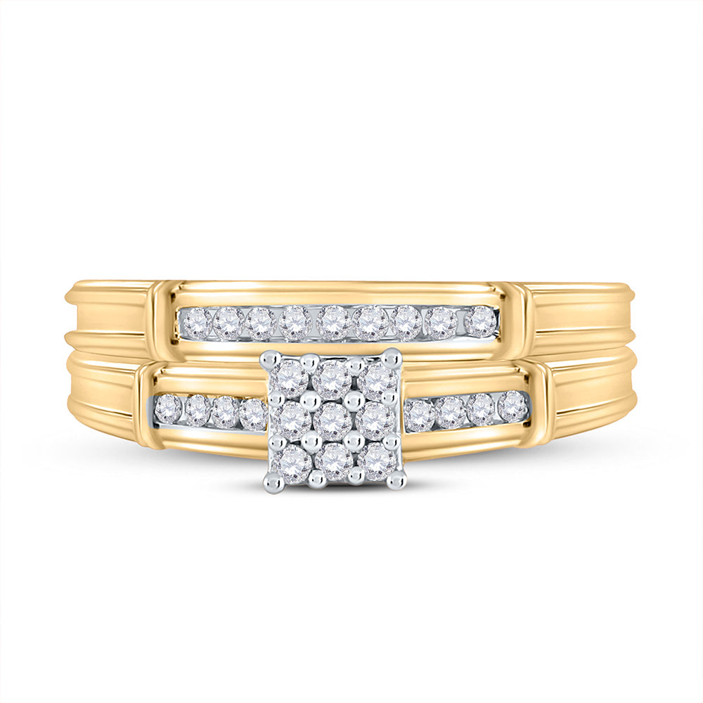 10K Yellow Or Rose Gold Round Diamond Bridal Wedding Ring Band Set 1/5 Cttw, Womens Size: 5-10