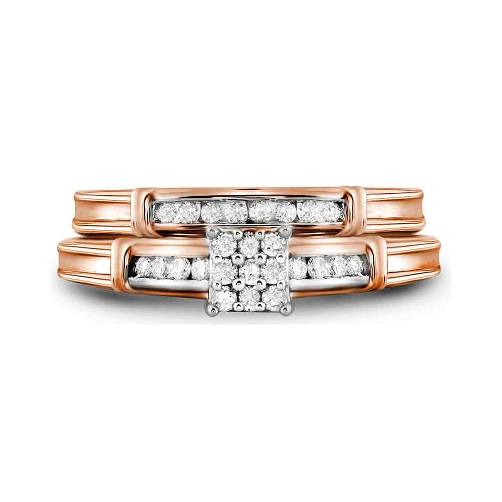 10K Yellow Or Rose Gold Round Diamond Bridal Wedding Ring Band Set 1/5 Cttw, Womens Size: 5-10