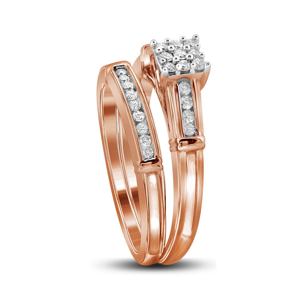 10K Yellow Or Rose Gold Round Diamond Bridal Wedding Ring Band Set 1/5 Cttw, Womens Size: 5-10
