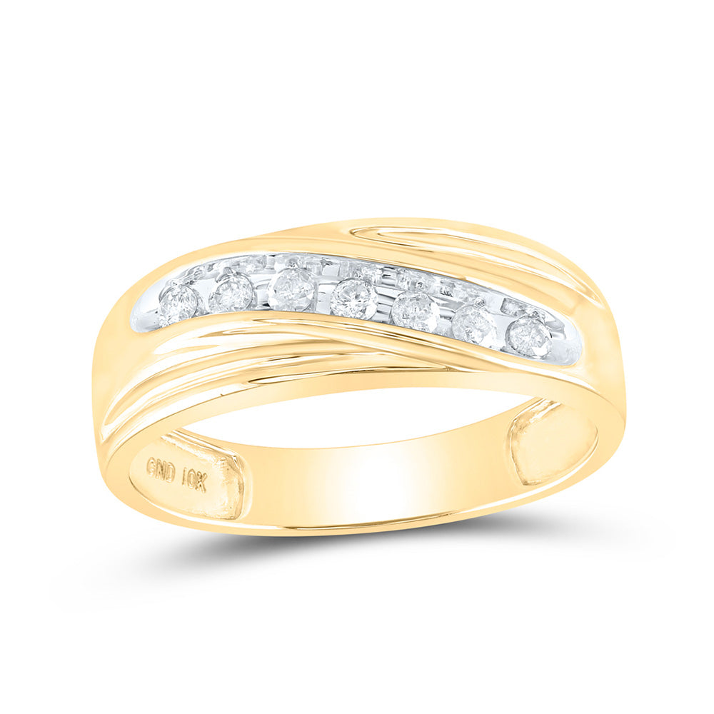 10K Yellow Gold Mens Round Diamond Wedding Band Ring 1/4 Cttw, Mens Size: 7-13