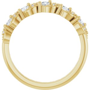 14K Yellow Gold Round 2.5 Mm Polished 1/3 Ctw Natural Diamond Five-Stone Anniversary Band Size 7