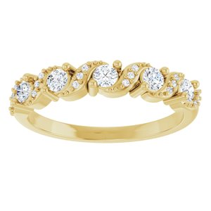 14K Yellow Gold Round 2.5 Mm Polished 1/3 Ctw Natural Diamond Five-Stone Anniversary Band Size 7