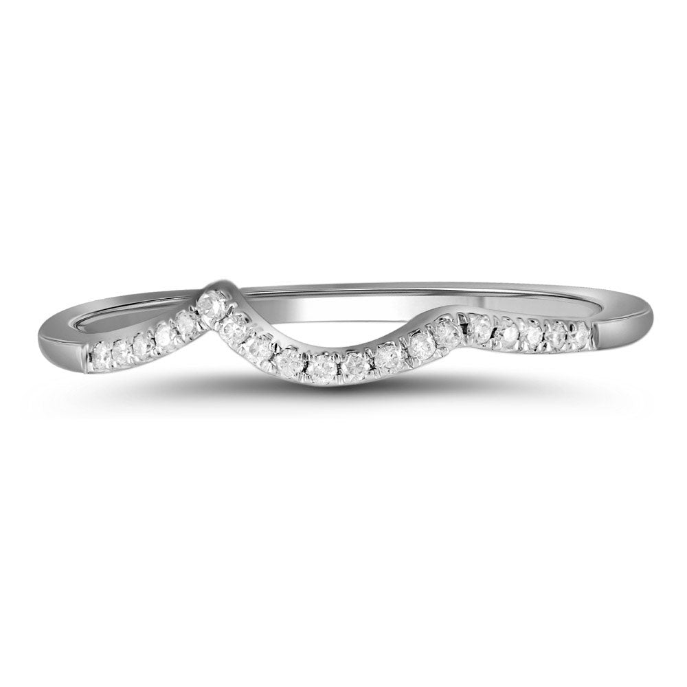14K White Gold Womens Round Diamond Wedding Contoured Band 1/20 Cttw, Womens Size: 5-10