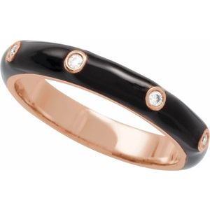 14K Rose Gold Black Enamel 7 3.66 Mm Polished 0.05 Ctw Natural Diamond & Black Enamel Ring Size 7