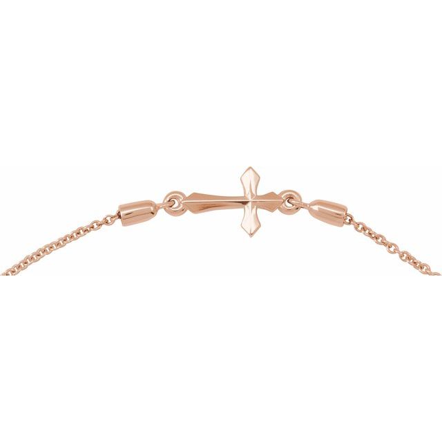 14K Rose Gold 13.9 X 7 Mm 9 1/2 In Polished Bolo Cross Bracelet