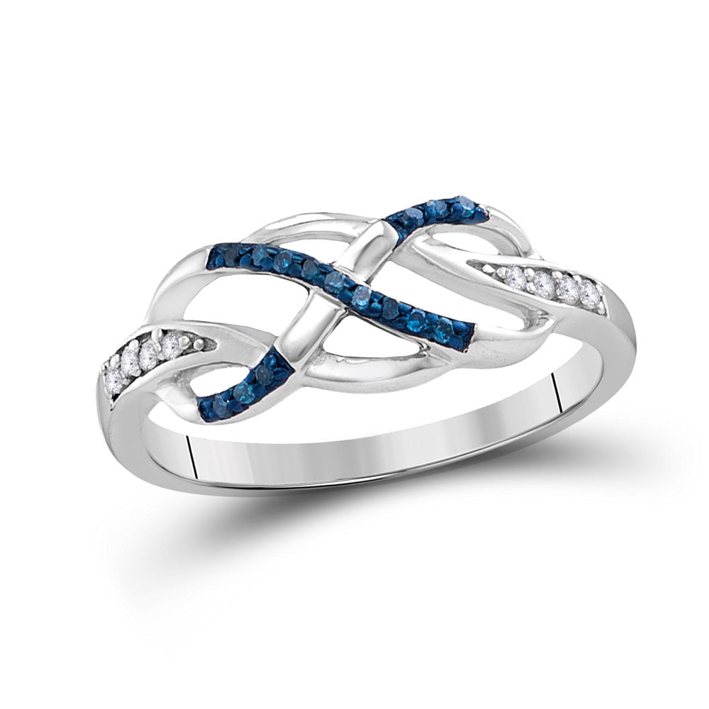 Sterling Silver Womens Round Blue Color Enhanced Diamond Infinity Ring 1/10 Cttw, Womens Size: 5-10