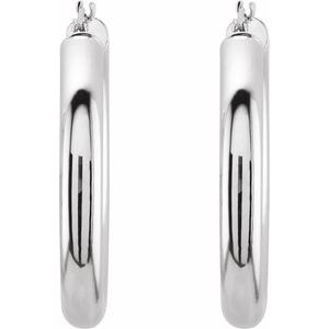 14K White Gold Pair Round Tube Hoop Earrings, Length: 30 Mm, Thickness: 4 Mm