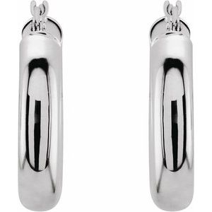 14K White Gold Pair Round Tube Hoop Earrings, Length: 20 Mm, Thickness: 4 Mm