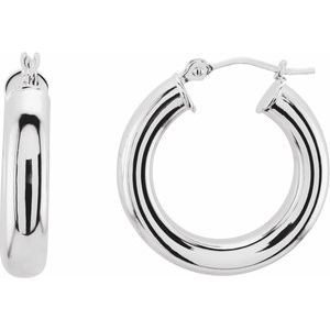 14K White Gold Pair Round Tube Hoop Earrings, Length: 20 Mm, Thickness: 4 Mm