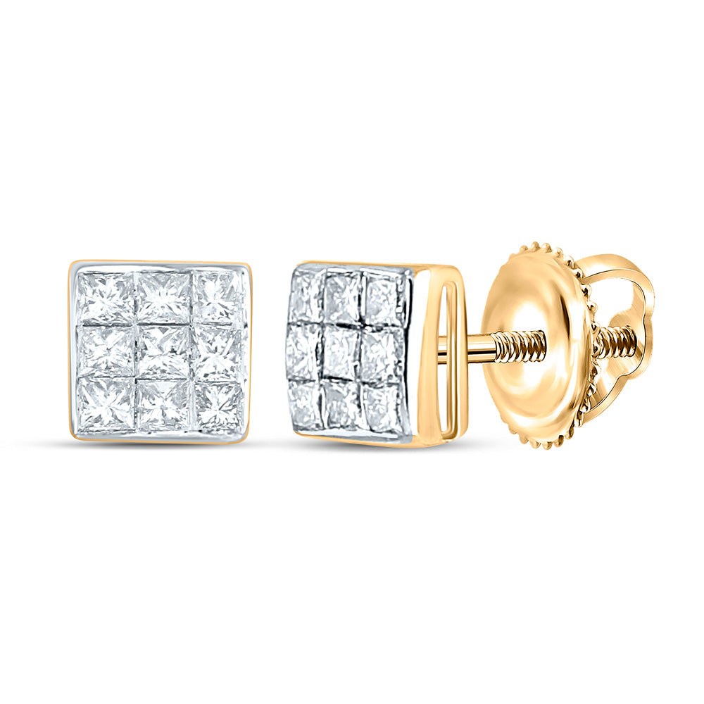 14K Yellow Gold Womens Princess Diamond Square Earrings 1/4 Cttw, Length: 0.16 In, Width: 0.16 In