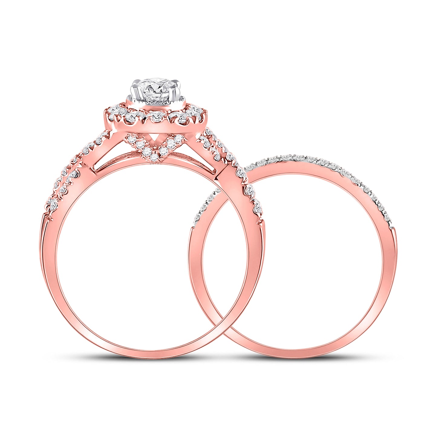 14K Rose Gold Round Diamond Twist Bridal Wedding Ring Band Set 1 Cttw, Womens Size: 5-10