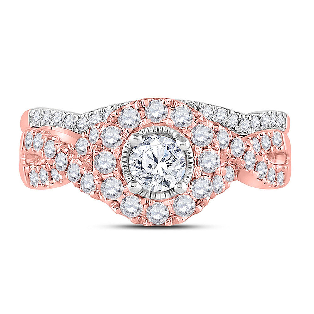 14K Rose Gold Round Diamond Twist Bridal Wedding Ring Band Set 1 Cttw, Womens Size: 5-10
