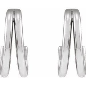 Sterling Silver Pair Double Hoop Huggie Earrings, Length: 13 Mm, Thickness: 3.1 Mm