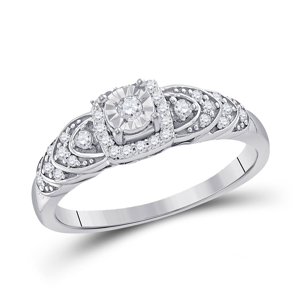 Sterling Silver Round Diamond Heart Bridal Wedding Engagement Ring 1/5 Cttw, Womens Size: 5-10