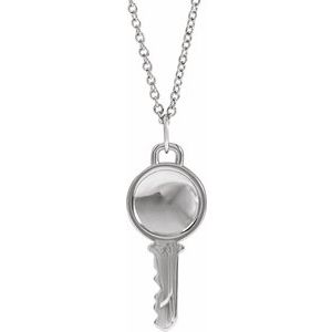 Sterling Silver 21.57 X 9 Mm 16-18 In Polished Engravable Key Necklace