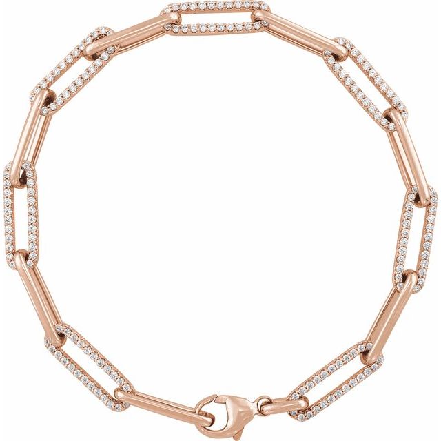 14K Rose Gold Round 1.1Mm I1, G-H 7 In Polished 1 Ctw Natural Diamond Link Bracelet
