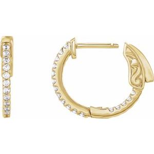 14K Yellow Gold Pair Round Shape 1.3Mm I1, H+ 1/3 Ctw Natural Diamond Inside-Outside Hinged Hoop Earrings, Length: 15.5 Mm, Thickness: 1.5 Mm