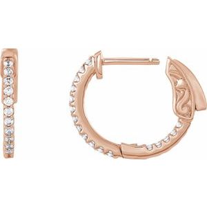 14K Rose Gold Pair Round Shape 1.3Mm I1, H+ 1/3 Ctw Natural Diamond Inside-Outside Hinged Hoop Earrings, Length: 15.5 Mm, Thickness: 1.5 Mm