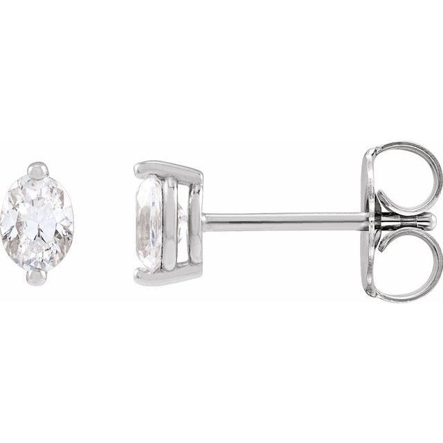 14K White Gold Oval 5 X 3Mm Si2-Si3, G-H Friction Polished Natural Diamond 2-Prong Stud Earring