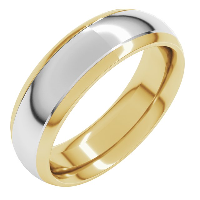 14K Yellow/White Or White/Yellow Gold Stepped Beveled-Edge Inlay Comfort-Fit Half Round Band