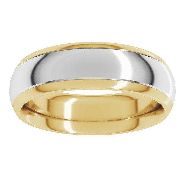 14K Yellow/White Or White/Yellow Gold Stepped Beveled-Edge Inlay Comfort-Fit Half Round Band
