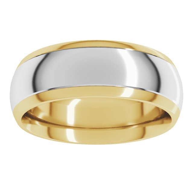 14K Yellow/White Or White/Yellow Gold Stepped Beveled-Edge Inlay Comfort-Fit Half Round Band