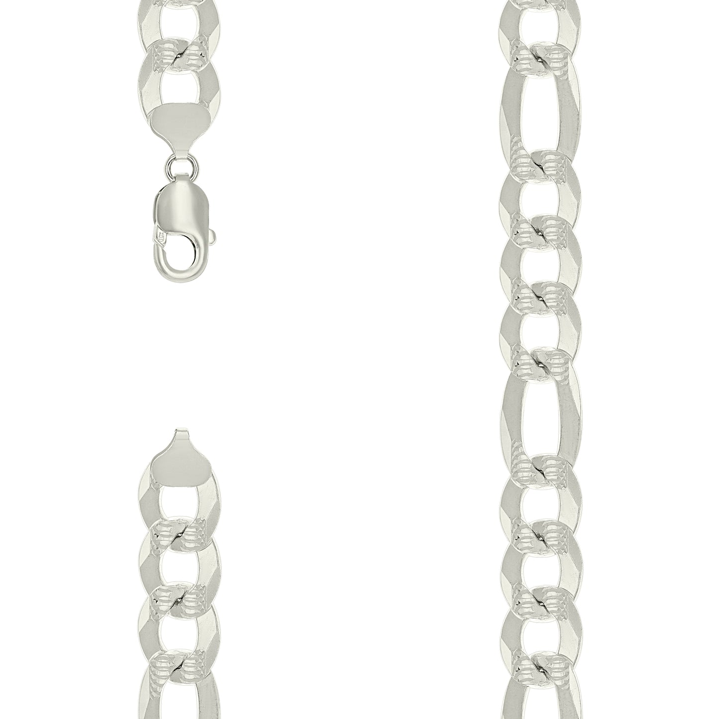 Sterling Silver Pave Super Flat Figaro Chain