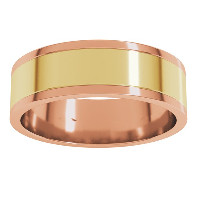14K Rose/Yellow Or Yellow/White Gold Standard Stepped-Edge Inlay Flat Grooves Band
