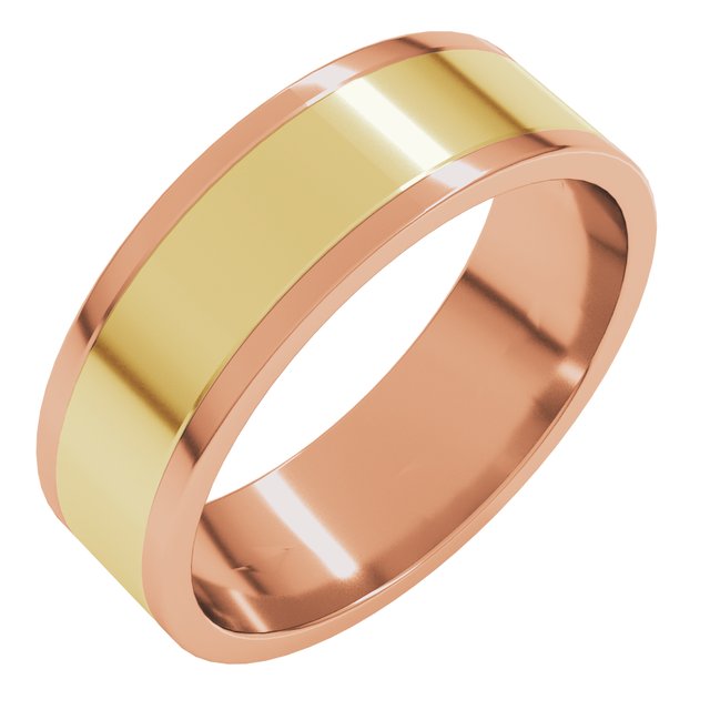 14K Rose/Yellow Or Yellow/White Gold Standard Stepped-Edge Inlay Flat Grooves Band