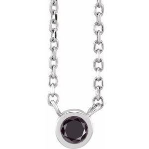14K White Gold Round 3Mm Black Opaque 1/10 Ct Natural Black Diamond Bezel-Set Solitaire Necklace, Length: 18 In