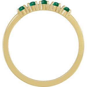 14K Yellow Gold Round 2 Mm Polished Natural Emerald Cabochon Stackable Ring Size 7