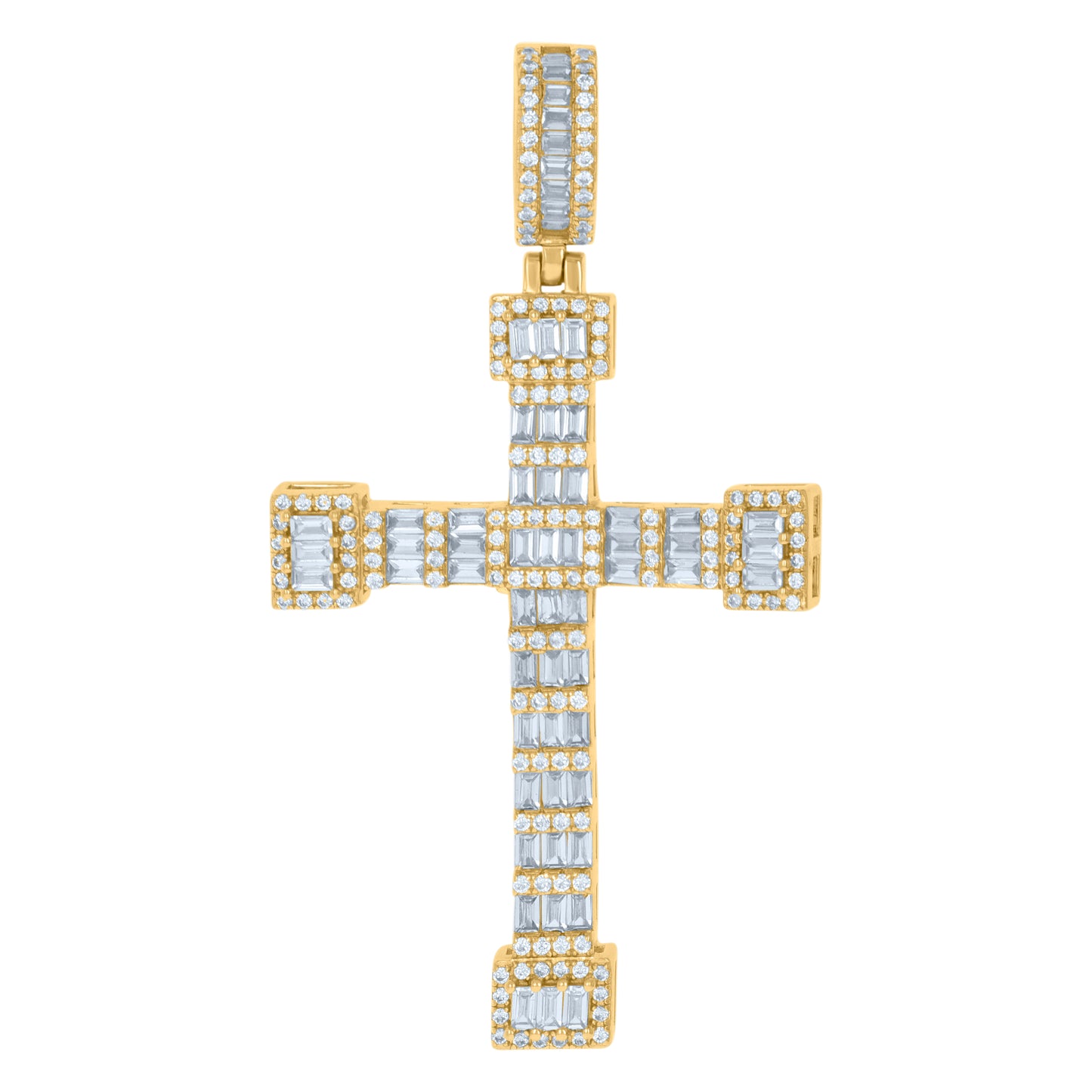 Sterling Silver Mens Baguette Cubic-Zirconia Cross Religious Charm Pendant